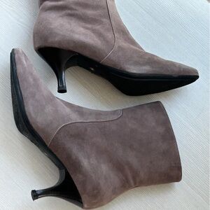 NEW Aquatalia Weatherproof "Mila" Mushroom Suede Booties Kitten Heel Sz 7.5